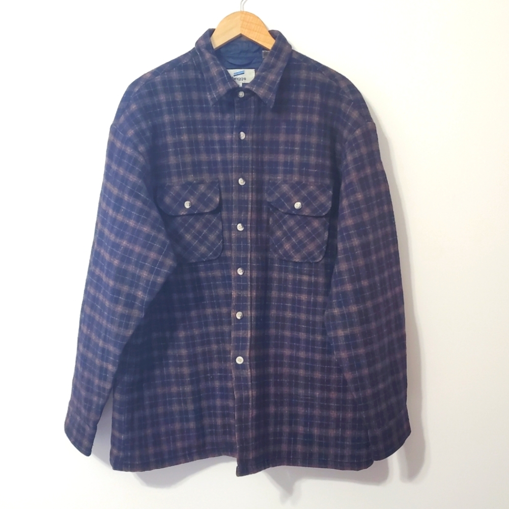 Vintage Briggs Plaid Winter Flannel Shirt Jacket Quilted Lining Shacket XL